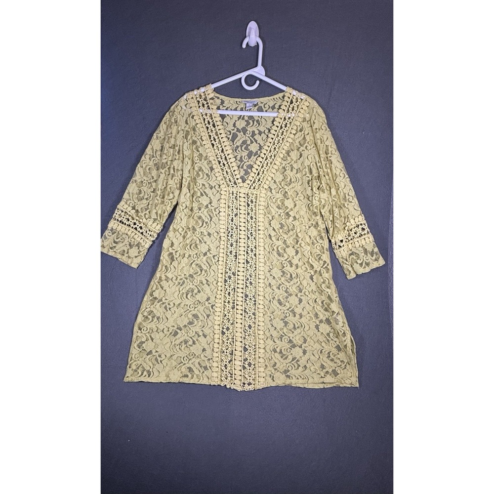 Caribbean Joy Swimwear Yellow Lace Cover Up Women's L Beach Dress Boho Crochet